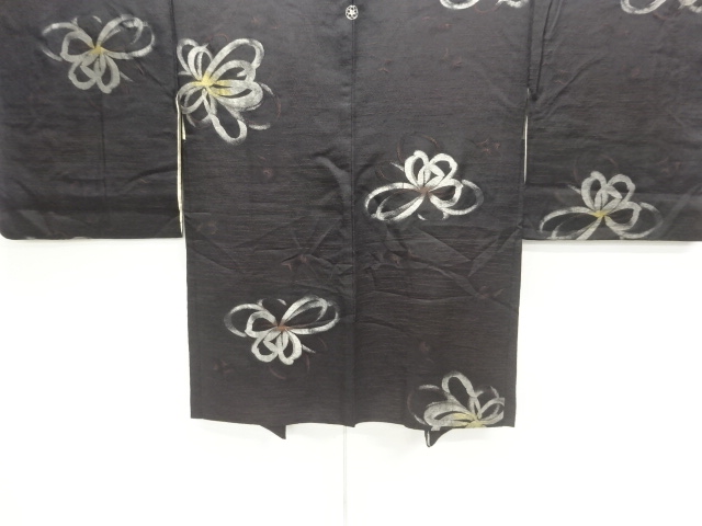 SALE!! JAPANESE ANTIQUE HAORI / TAISHO ROMAN STYLE / URUSHI / WOVEN FLOWER