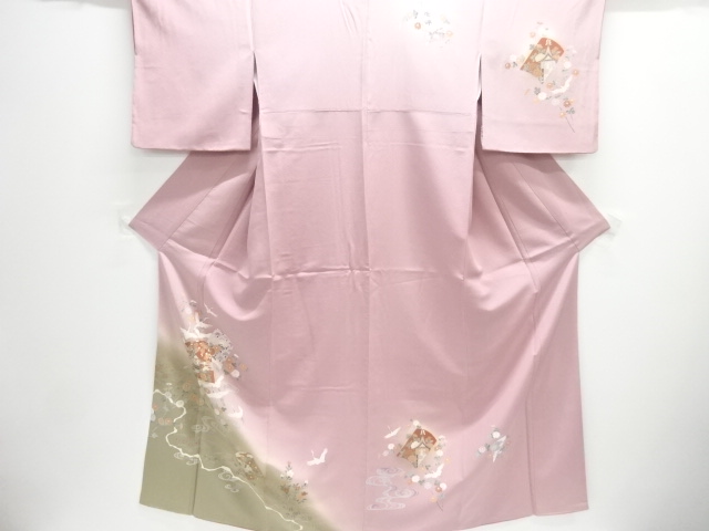 SALE!! JAPANESE KIMONO / HOMONGI / CRANES & FLORAL PLANTS