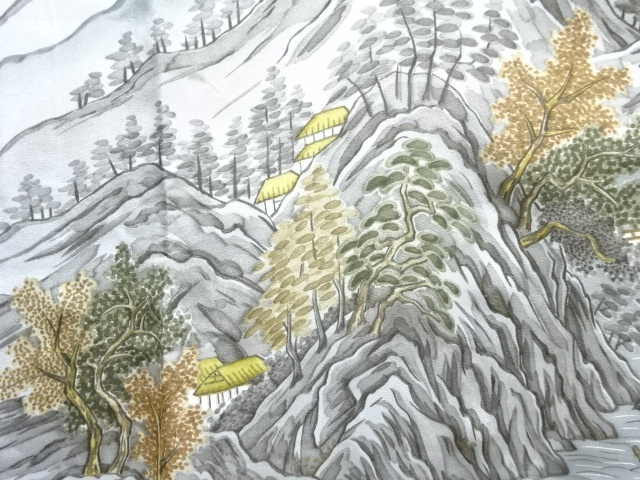 SALE!! JAPANESE KIMONO / ANTIQUE HITOE MENS JUBAN / SILK / SCENERY