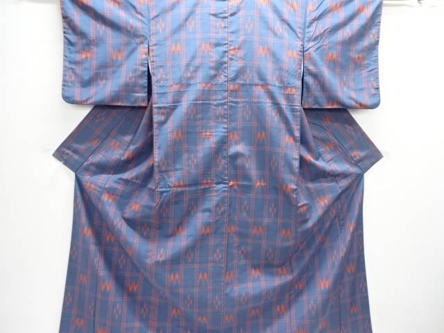 SALE!! JAPANESE KIMONO / ANTIQUE ENSEMBLE KIMONO / SILK / TSUMUGI / WOVEN GRID & KASURI PATTERN