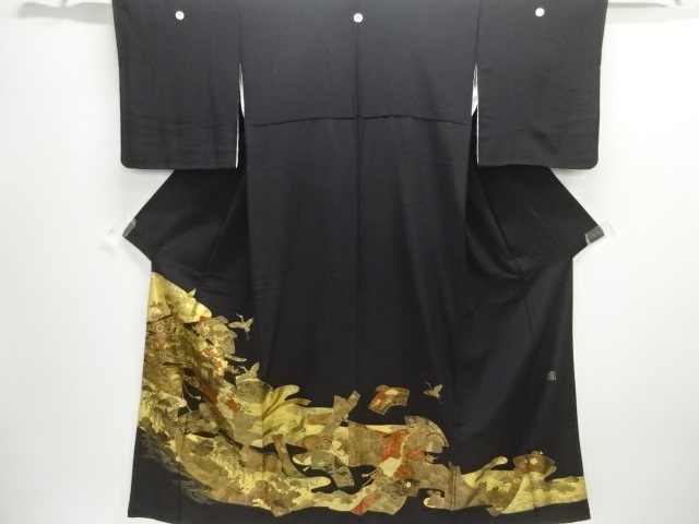 SALE!! JAPANESE KIMONO / TOMESODE / CARRIAGE & FLORAL PLANTS / ARTIST WORK