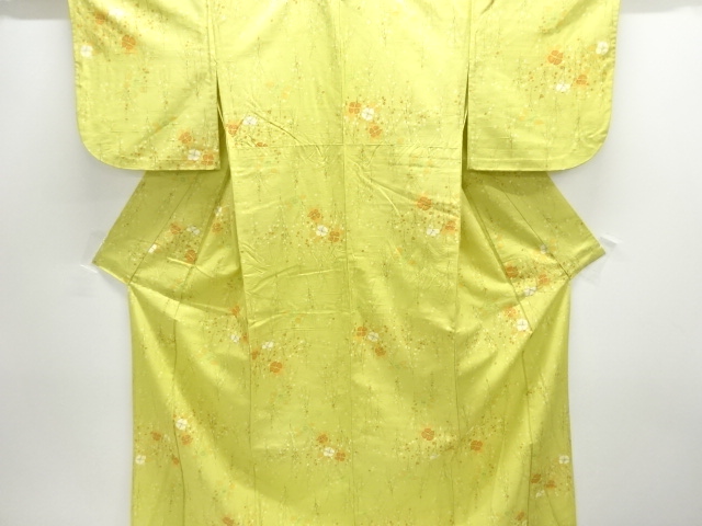 SALE!! JAPANESE KIMONO / ANTIQUE HITOE KIMONO / SILK / TSUMUGI / FLORAL PLANTS