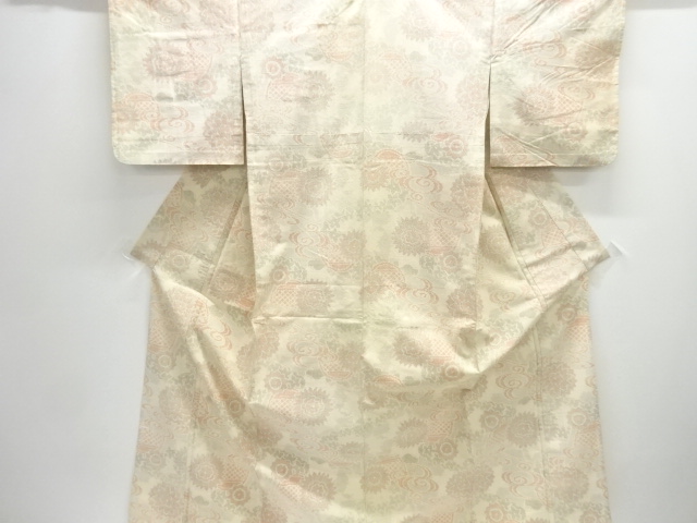 SALE!! JAPANESE KIMONO / ANTIQUE HITOE KIMONO / SILK / TSUMUGI / WOVEN STREAM & FLOWERS