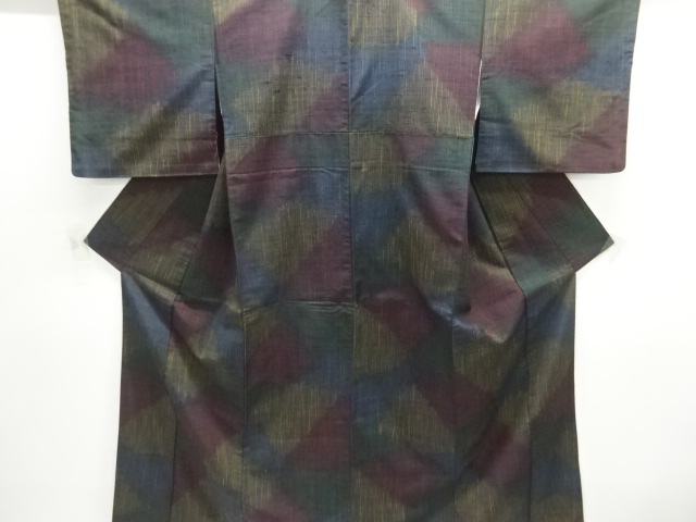 SALE!! JAPANESE KIMONO / ANTIQUE KIMONO / SILK / TSUMUGI / WOVEN ABSTRACT PATTERN