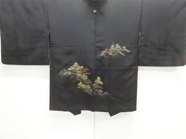 SALE!! JAPANESE ANTIQUE HAORI / TAISHO ROMAN STYLE / SILK / WOVEN SCENERY OF PAGODA