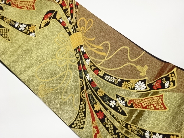 SALE!! JAPANESE FUKURO OBI / WOVEN FLORAL PLANTS
