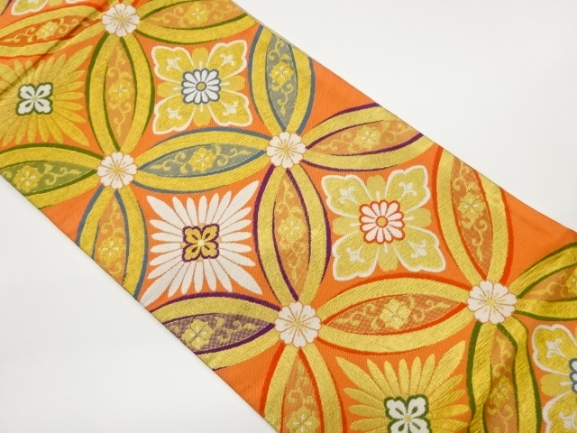 SALE!! JAPANESE FUKURO OBI / WOVEN FLOWER SHIPPO PATTERN