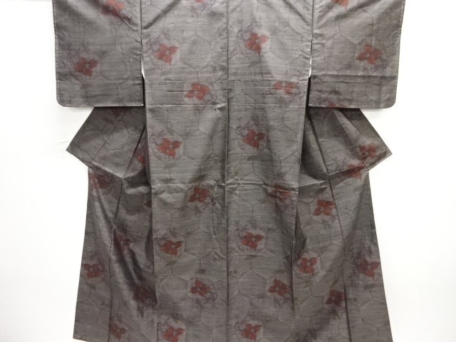 SALE!! JAPANESE KIMONO / DORO OSHIMA TSUMUGI / UNUSED / WOVEN FLOWER ARABESQUE
