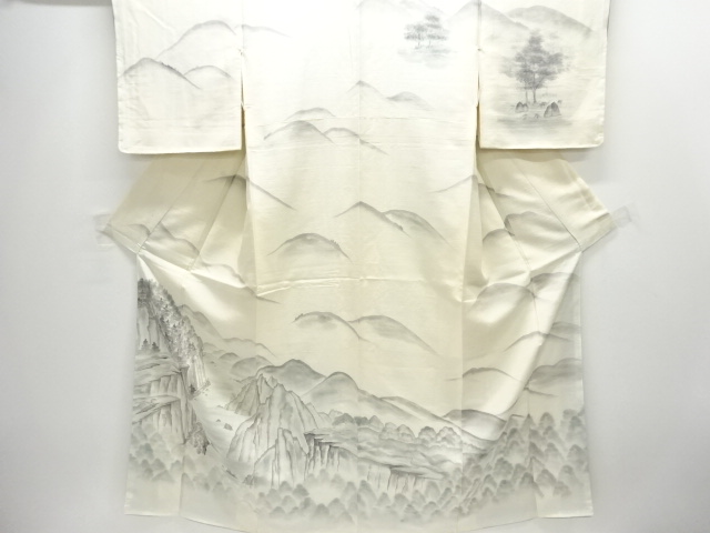 SALE!! JAPANESE KIMONO / TSUMUGI / UNUSED / SCENERY OF RIVER / ARTIST WORK