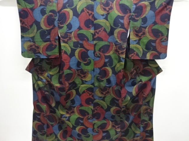 SALE!! JAPANESE KIMONO / ANTIQUE HITOE KIMONO / SILK / YUKI TSUMUGI / WOVEN ABSTRACT