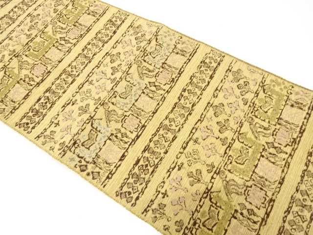 SALE!! JAPANESE KIMONO / ANTIQUE NAGOYA OBI / SILK / HAND WOVEN TSUMUGI / STRIPE & SARASA