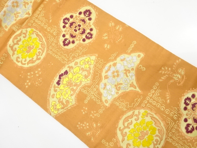 SALE!! JAPANESE KIMONO / ANTIQUE NAGOYA OBI / SILK / WOVEN ABSTRACT JIGAMI & FLORAL SARASA