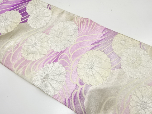 SALE!! JAPANESE KIMONO / ANTIQUE FUKURO OBI / SILK / WOVEN KIKU & RAGING WAVES