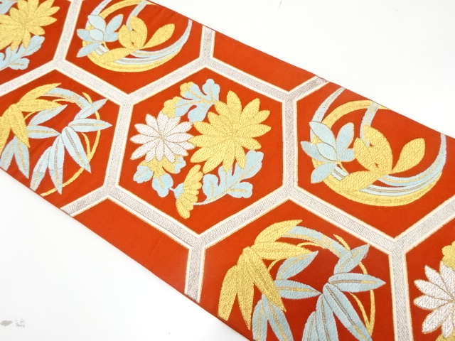 SALE!! JAPANESE KIMONO / ANTIQUE FUKURO OBI / SILK / WOVEN FLOWER ROUNDEL