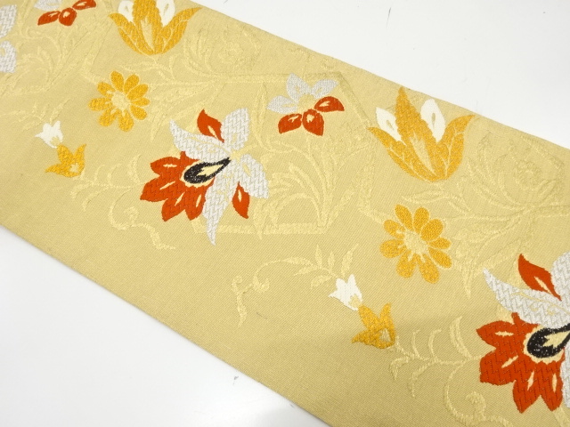 SALE!! JAPANESE KIMONO / ANTIQUE NAGOYA OBI / WOVEN CHINESE FLWOERS