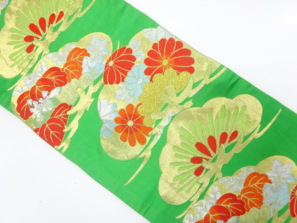 SALE!! JAPANESE KIMONO / ANTIQUE FUKURO OBI / WOVEN KIKU & PAULOWNIA