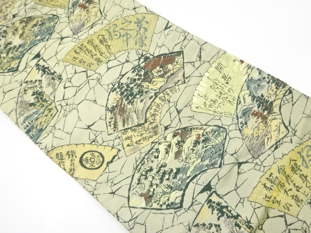 アンティーク　地紙に時代風景模様織り出し名古屋帯（材料）