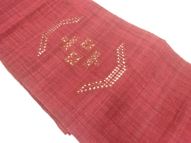 アンティーク　手織り真綿紬ドロンワーク幾何学模様名古屋帯（着用可）