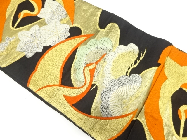 アンティーク　霞に松・楓模様織り出し袋帯（材料）