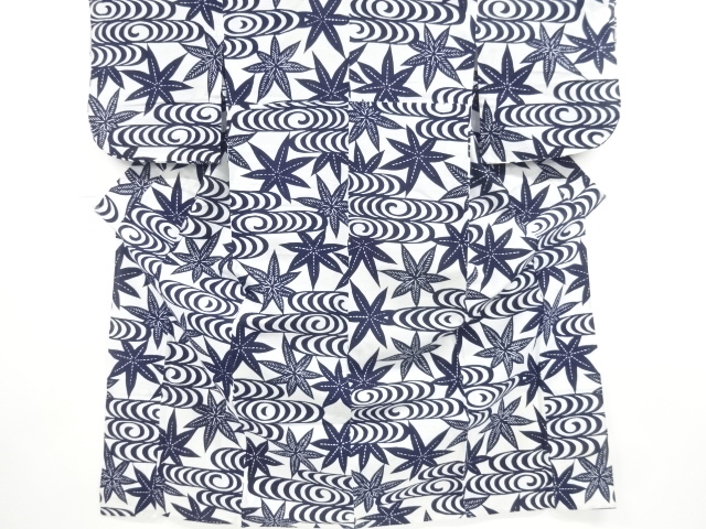 アンティーク　綿絽観世水に楓模様着物