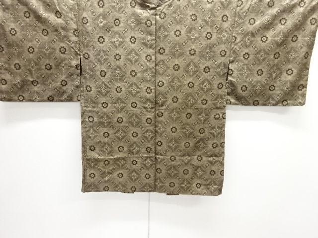 SALE!! JAPANESE ANTIQUE HAORI / TAISHO ROMAN STYLE / SILK / DORO OSHIMA TSUMUGI / WOVEN FLORAL SHIPPO