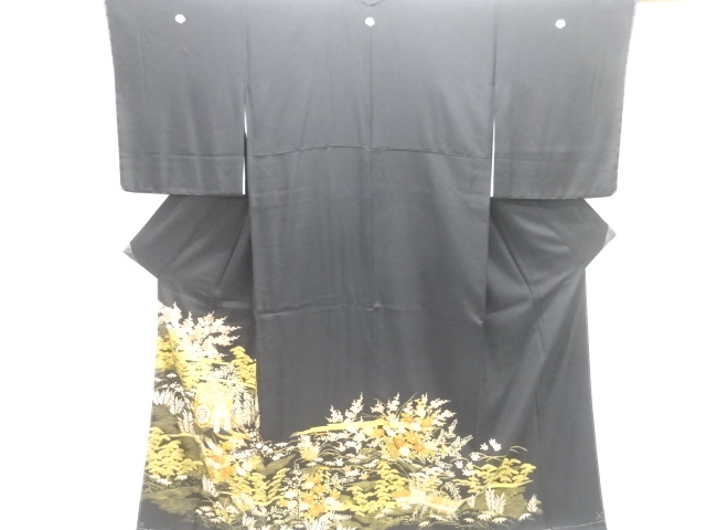 SALE!! JAPANESE KIMONO / UNUSED TOMESODE / SILK / EMBROIDERY / CARRIAGE & SHICHIKUBAI & KIKU