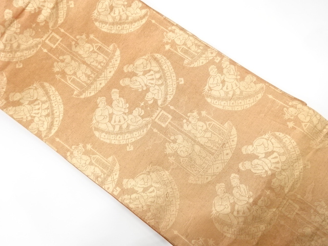 SALE!! JAPANESE KIMONO / ANTIQUE FUKURO OBI / SILK / WOVEN KIDS & BOAT