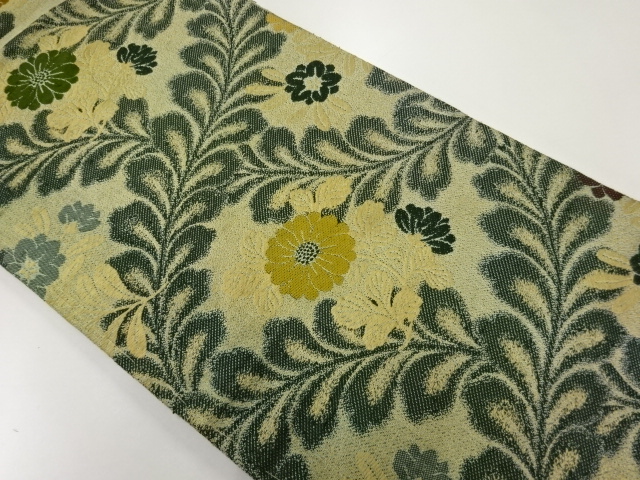 アンティーク　菊に草花模様織出し丸帯（材料）