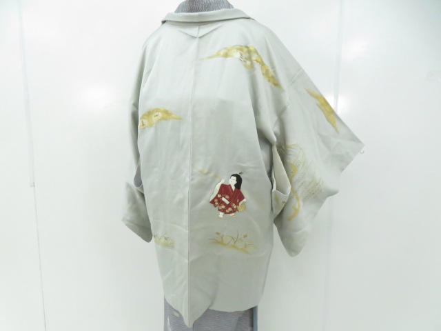 アンティーク　羽織　中国刺繍　金糸　金彩　時代人物文　絵羽羽織