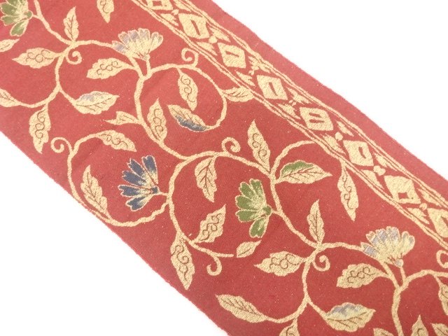 SALE!! JAPANESE KIMONO / ANTIQUE NAGOYA OBI / SILK / TSUMUGI / WOVEN FLOWER ARABESQUE