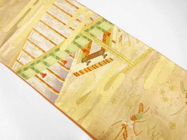 JAPANESE KIMONO / ANTIQUE FUKURO OBI / SILK / WOVEN EGASUMI PATTERN