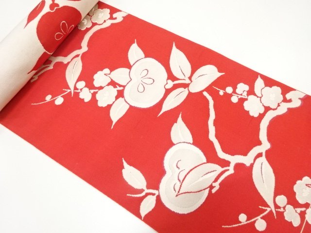 SALE!! JAPANESE KIMONO / ANTIQUE EIGHT-SIDED OBI BOLT WOVEN / BRANCH / FLOWER