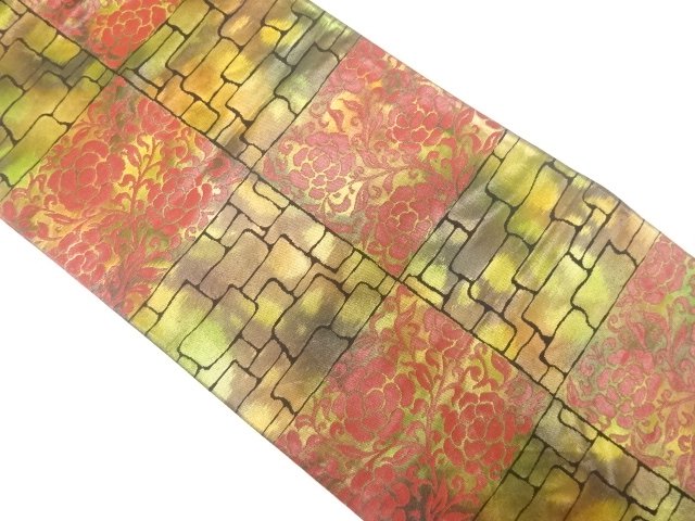 SALE!! JAPANESE KIMONO / HIKIFOIL / CHECKERED PATTERN / ARABESQUE FLOWERS / F