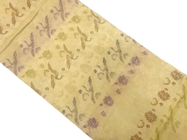 SALE!! JAPANESE KIMONO / ANTIQUE CRANE / WOVEN CHRYSANTHEMUM PATTERN CHUYA OB