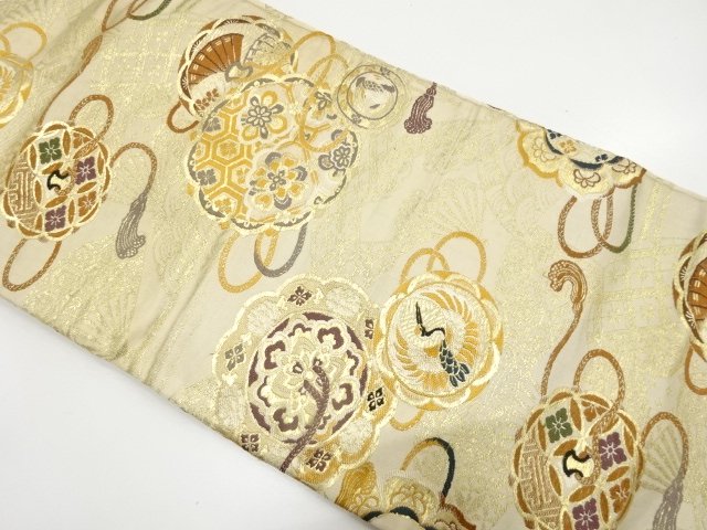 SALE!! JAPANESEKIMONO / ANTIQUE CRANE / FLOWER / CLASSIC PATTERN WOVEN MIRROR