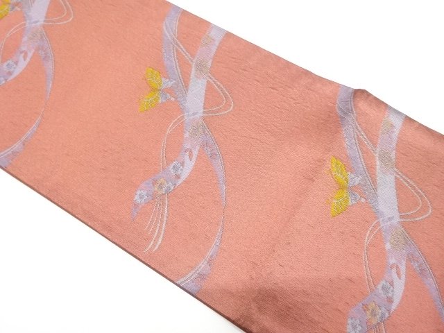 SALE!! JAPANESE FUKURO OBI / UNUSED / WOVEN BUTTERFLY & SAKURA