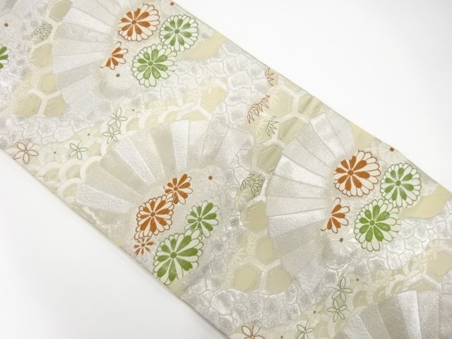 SALE!! JAPANESE KIMONO / ANTIQUE FUKURO OBI / SILK / WOVEN FAN WITH FLOWER