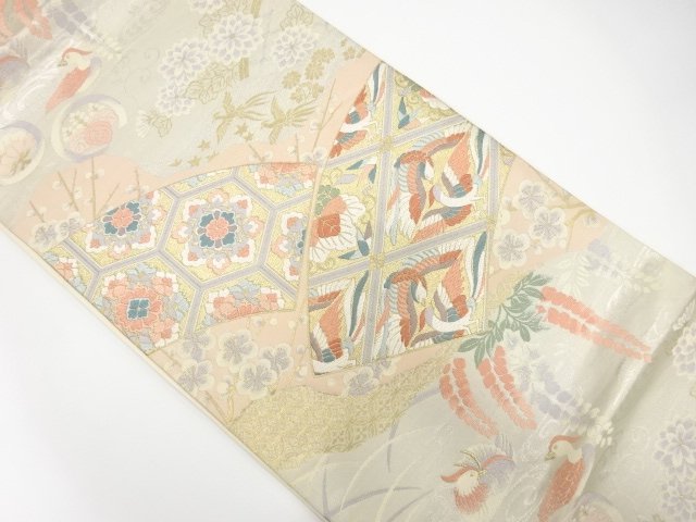 SALE!! JAPANESE KIMONO / ANTIQUE FUKURO OBI / SILK / WOVEN PHOENIX & FLORAL CREST