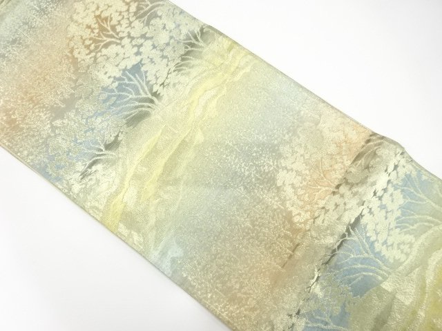 SALE!! JAPANESE KIMONO / ANTIQUE FUKURO OBI / SILK / WOVEN MOUNTAINS & TREE