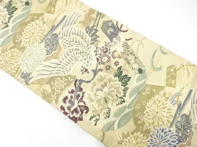 SALE!! JAPANESEKIMONO / ANTIQUE CRANE / SCROLL / READING BOOK / FLOWER / GRAS