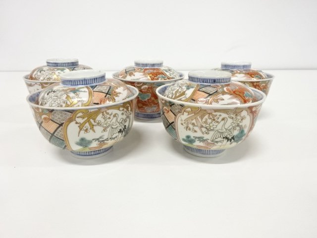 SALE!! JAPANESE COLLECTIBLE / KO-IMARI / 5 BOWLS / GILT / COLOR PAINTING LID