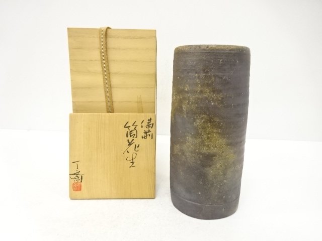 SALE!! JAPANESE COLLECTIBLE / BIZEN WARE OF A CYLINDRICAL VASE BY MORI CHOSAI