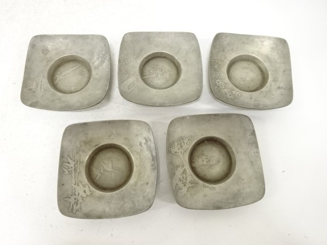 SALE!! JAPANESE COLLECTIBLE / PURE TIN SAUCER / SET OF 5