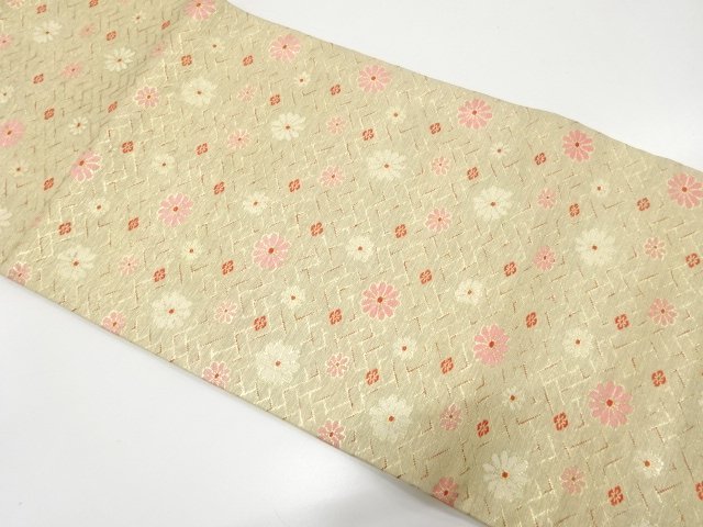 SALE!! JAPANESE KIMONO / ANTIQUE NAGOYA OBI / WOVEN HIGAKI PATTERN & KIKU