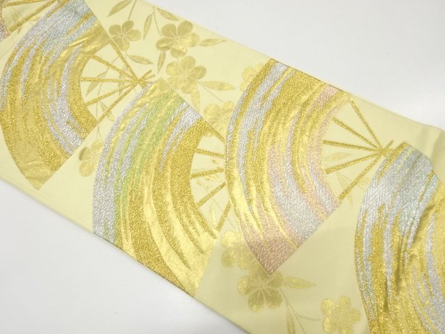 SALE!! JAPANESE KIMONO / ANTIQUE FUKURO OBI / WOVEN FAN & WEEPING FLOWER