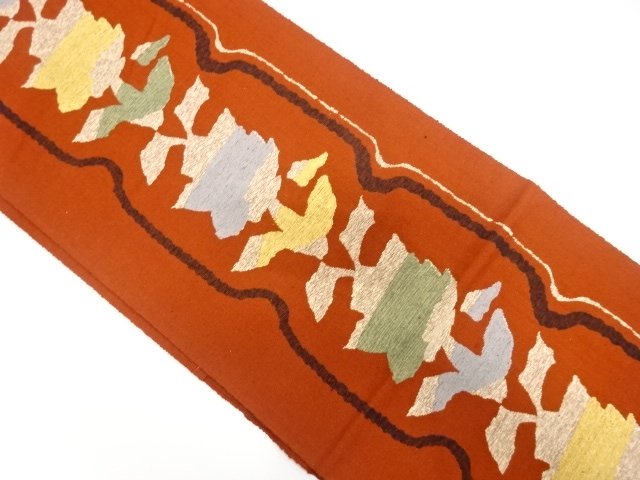 SALE!! JAPANESEKIMONO / ANTIQUE ABSTRACT FLORAL PATTERN WOVEN NAGOYA OBI (WEA