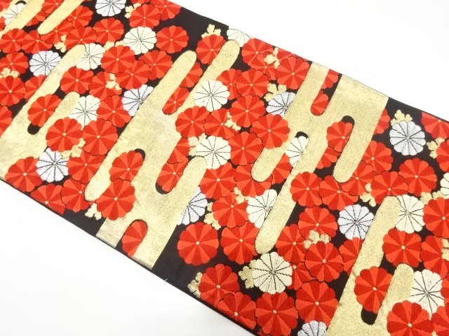 SALE!! JAPANESE KIMONO / ANTIQUE FUKURO OBI / SILK / WOVEN EGASUMI & KIKU
