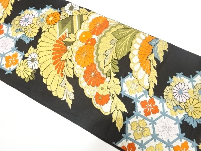 SALE!! JAPANESE KIMONO / ANTIQUE FUKURO OBI / WOVEN KIKU & KIKKO