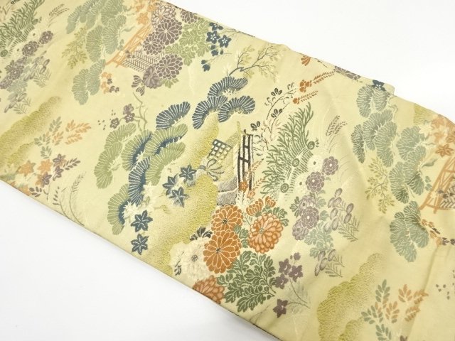 JAPANESEKIMONO / ANTIQUE YASHIKI LANDSCAPE / PINE / CHRYSANTHEMUM PATT