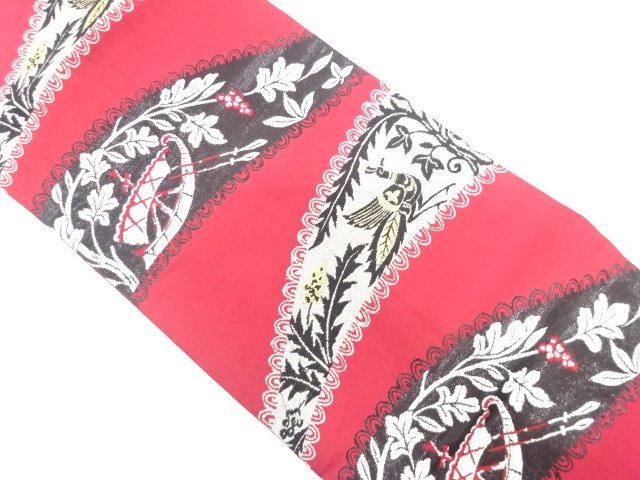 SALE!! JAPANESEKIMONO / ANTIQUE NAGOYA OBI / WOVEN- PATTERNS OF BIRDS / TREE 